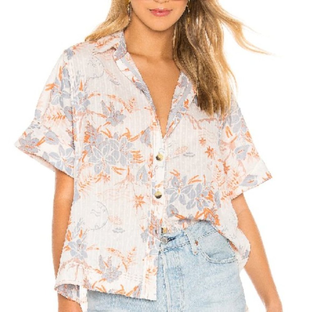 Free People Love Letters Button Front Shirt. L